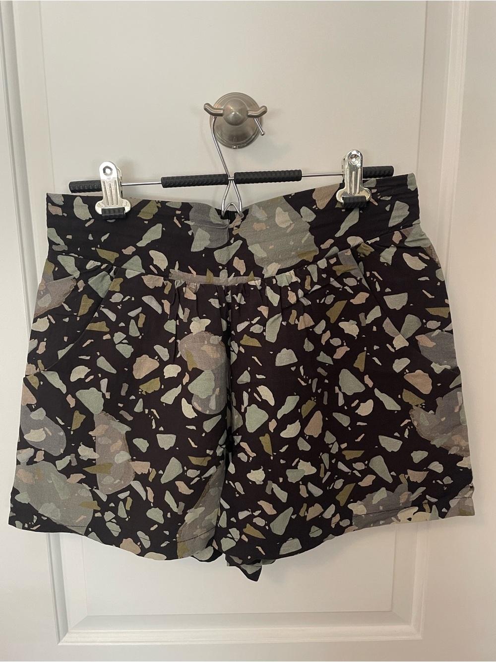 High-Waist Black Terrazzo Print Women's Shorts